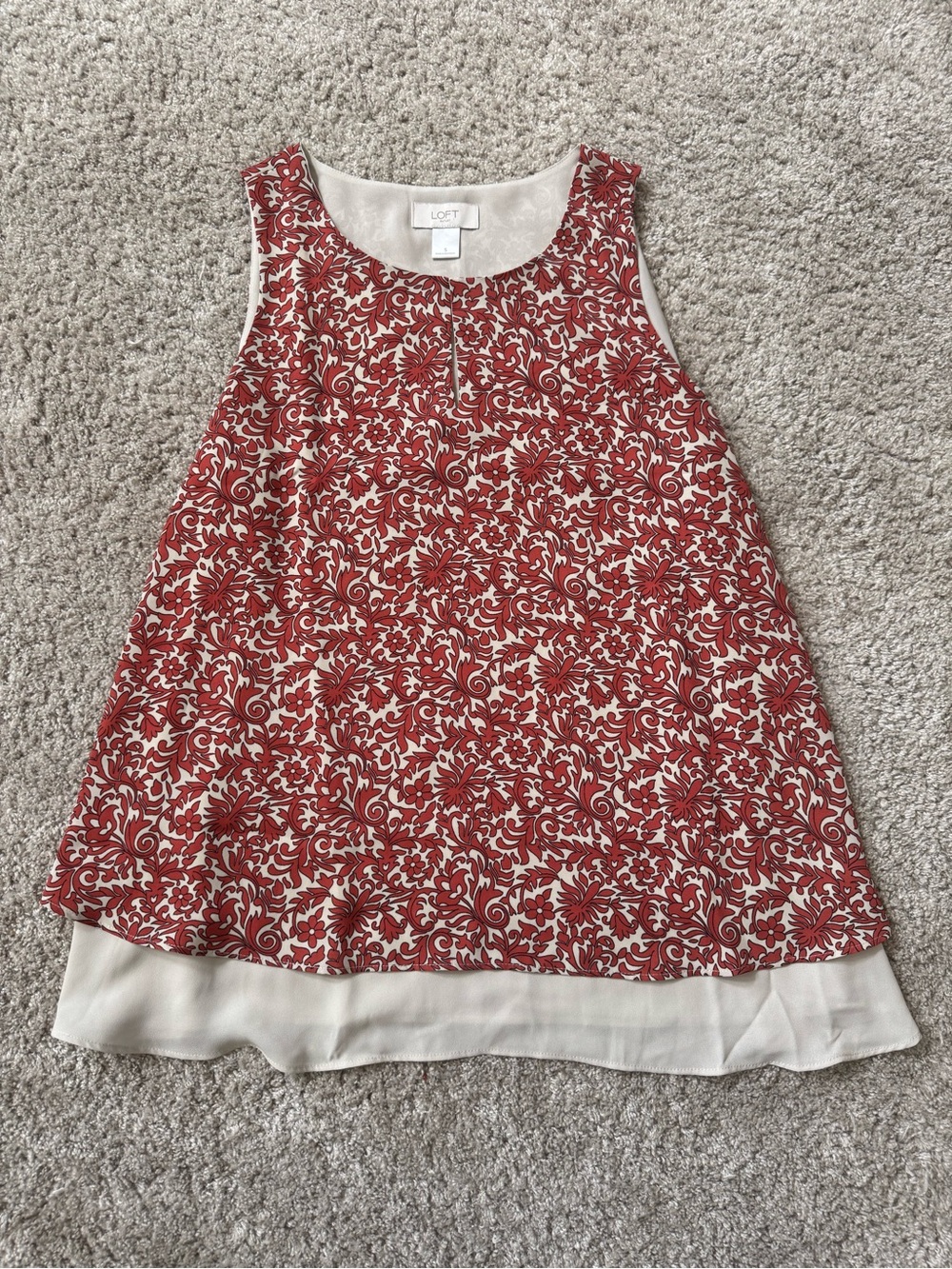 LOFT Rust romantic Floral Overlay Tank with Cream Underlayer